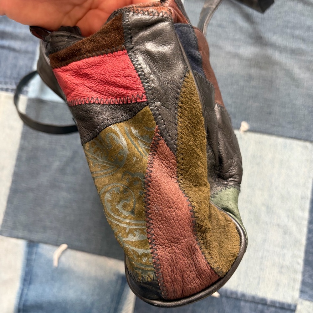 patchwork leather shoulder bag boho suede jewel t… - image 5
